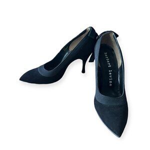 Vintage Herbert Levine "Sailor Beware" Pumps with Bow at Back, Black Suede, Size
